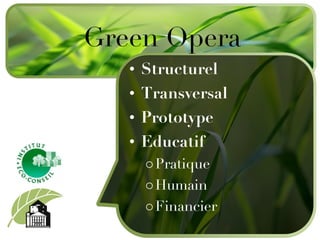 Structurel Transversal Prototype Educatif Pratique Humain Financier Green Opera 
