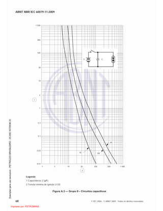 ABNT NBR IEC 60079-11:2009
68 © IEC 2006 - © ABNT 2009 - Todos os direitos reservados
1 000
300
100
30
10
3
1
0,3
0,1
0,03
0,01
1 3 10 30 100 300 1 000
1
2
CU
IIC IIB
IIA
Legenda
1 Capacitância C (µF)
2 Tensão mínima de ignição U (V)
Figura A.3 — Grupo II – Circuitos capacitivos

 