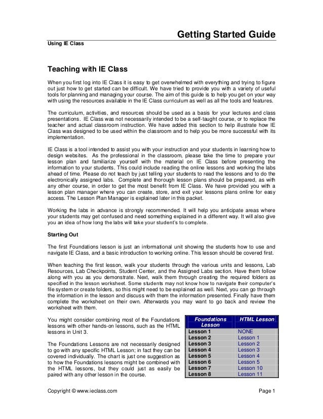 Ie Class Get Startedguide