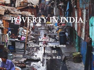 POVERTY IN INDIA

        Made By:
   Lhamu Tshering Lama
       Roll No: 85
     Tut Group: H-43
 