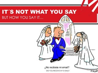 IT´S NOT WHAT YOU SAY
BUT HOW YOU SAY IT…




                      DID YOU RECEIVE MY E-MAIL?
 