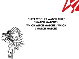 THREE WITCHES WATCH THREE
     SWATCH WATCHES.
WHICH WITCH WATCHES WHICH
      SWATCH WATCH?
 