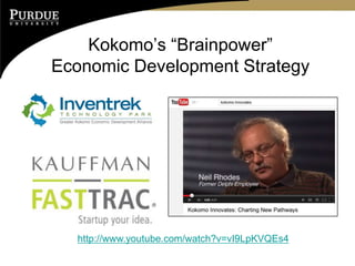Kokomo’s “Brainpower”
Economic Development Strategy
http://www.youtube.com/watch?v=vI9LpKVQEs4
 