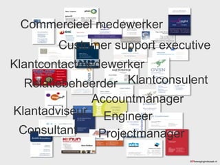 Accountmanager Klantadviseur Klantcontactmedewerker Commercieel medewerker Customer support executive Projectmanager Klantconsulent Engineer Consultant Relatiebeheerder ©  bewegingindezaak.nl 