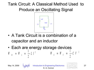 Tank Circuit: A Classical Method Used  to Produce an Oscillating Signal A Tank Circuit is a combination of a capacitor and an inductor Each are energy storage devices 