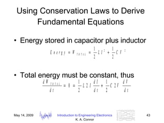 Using Conservation Laws to Derive Fundamental Equations Energy stored in capacitor plus inductor Total energy must be constant, thus 