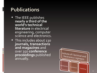 Publications The IEEE publishes  nearly a third of the world’s technical literature  in electrical engineering, computer science and electronics.  This includes about 130  journals, transactions and magazines  and over 350  conference proceedings  published annually.  