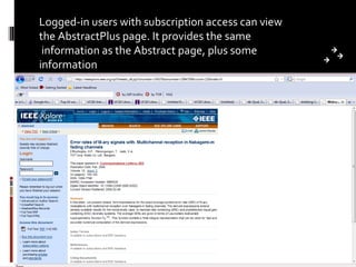 Logged-in users with subscription access can view the AbstractPlus page. It provides the same information as the Abstract page, plus some  information 
