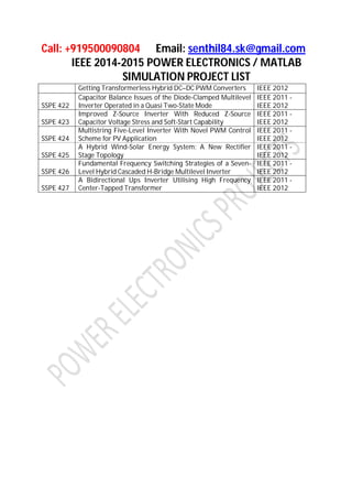 Ieee 2014 2015 matlab simulink power electronics projects titles | PDF