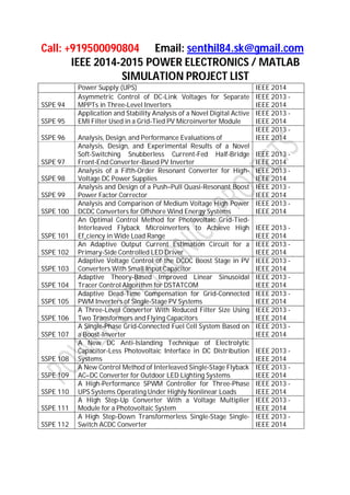 Ieee 2014 2015 matlab simulink power electronics projects titles | PDF