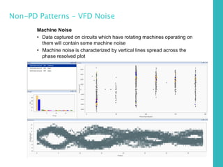 80
Non-PD Patterns – VFD Noise
Machine Noise
• Data captured on circuits which have rotating machines operating on
them will contain some machine noise
• Machine noise is characterized by vertical lines spread across the
phase resolved plot
 