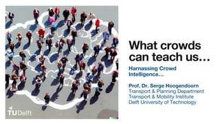 Harnassing Crowd
Intelligence…
Prof. Dr. Serge Hoogendoorn
Transport & Planning Department
Transport & Mobility Institute
Delft University of Technology
What crowds
can teach us…
 