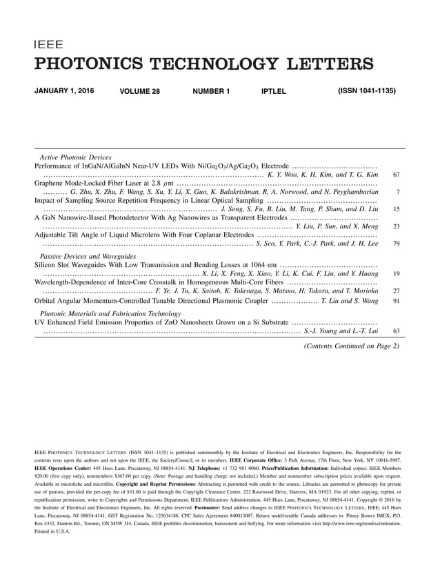 IEEE Photonics Technology Letters vol 8 2016 [table of content only