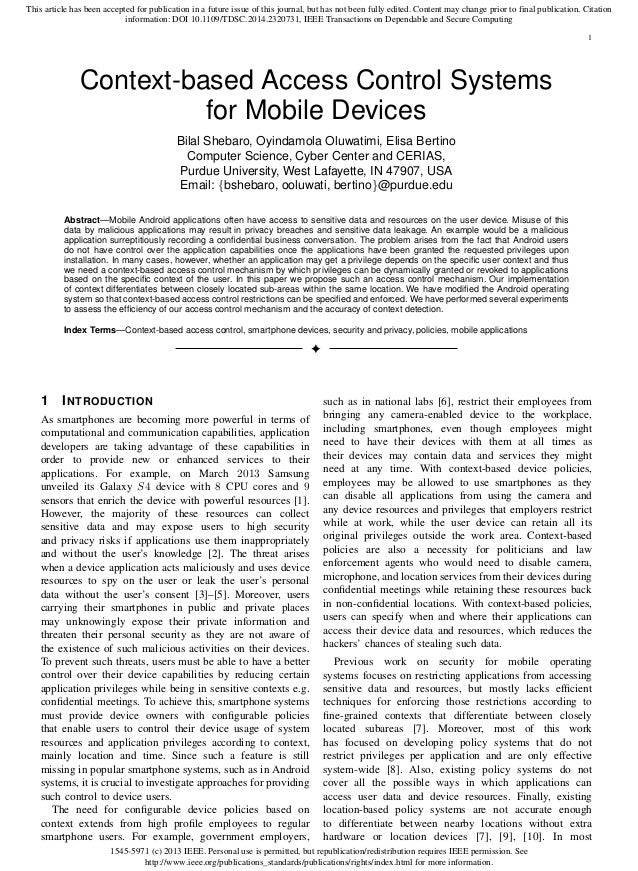 Ieee Project 2014 2015 Context Based Access Control Systems