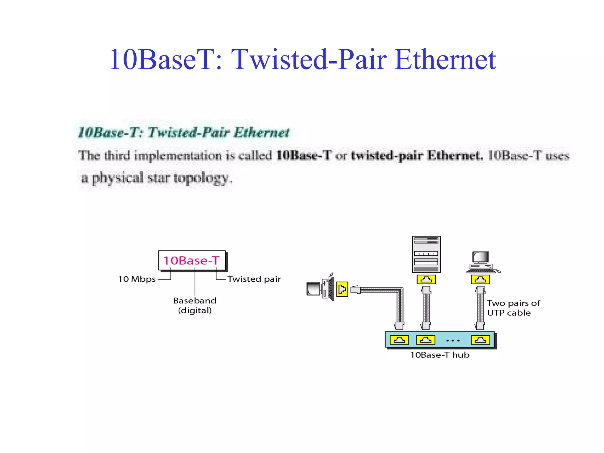 10BaseT: Twisted-Pair Ethernet 
 