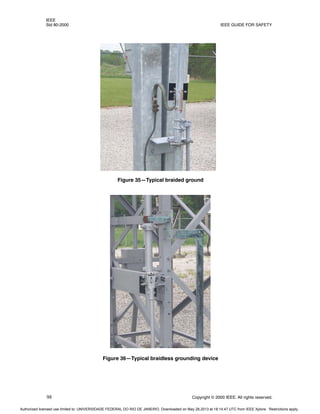 IEEE
Std 80-2000 IEEE GUIDE FOR SAFETY
98 Copyright © 2000 IEEE. All rights reserved.
Figure 35—Typical braided ground
Figure 36—Typical braidless grounding device
Authorized licensed use limited to: UNIVERSIDADE FEDERAL DO RIO DE JANEIRO. Downloaded on May 28,2013 at 18:14:47 UTC from IEEE Xplore. Restrictions apply.
 