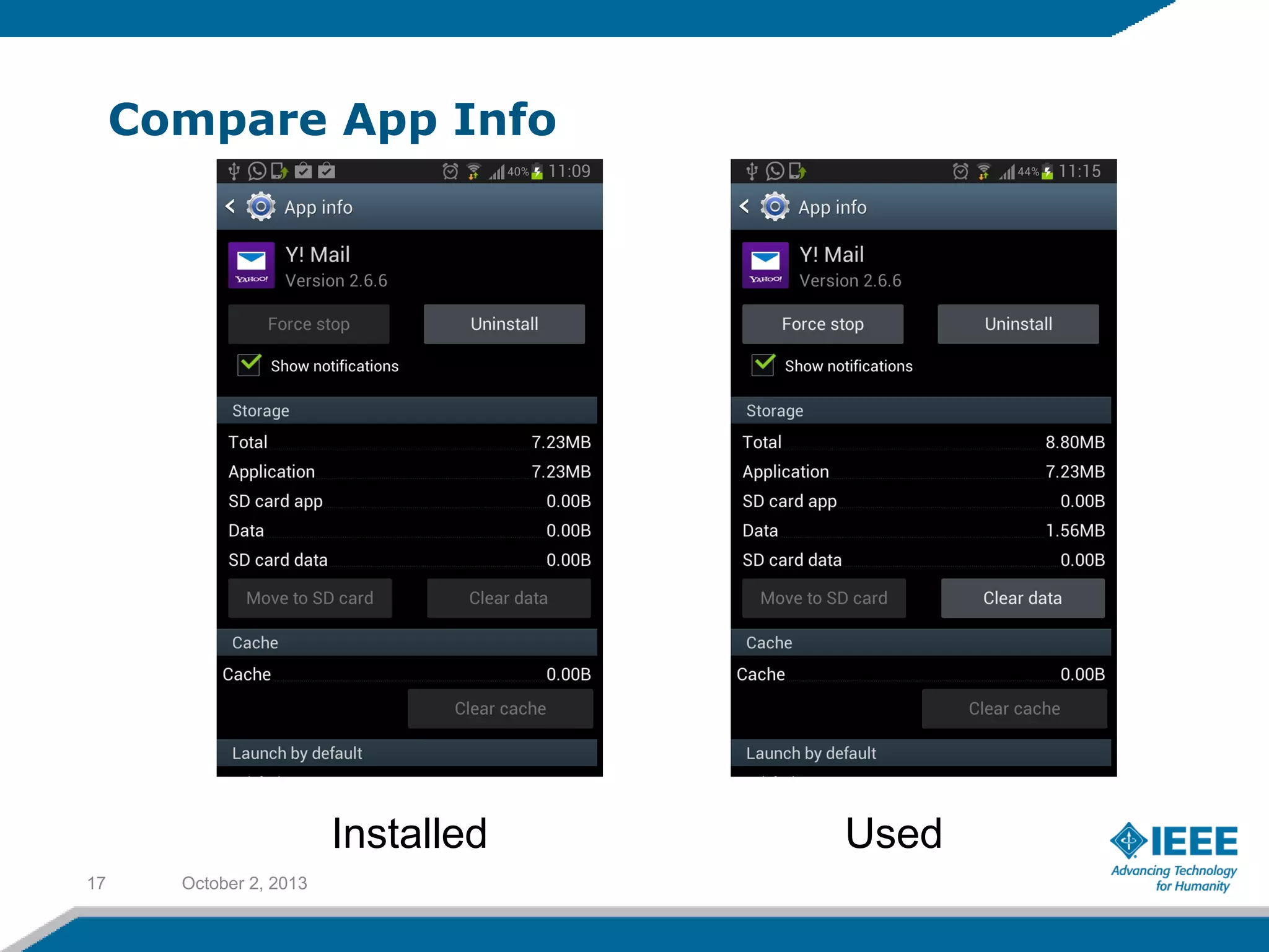 Compare App Info
October 2, 201317
Installed Used
 