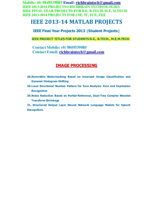 Ieee 2013 2014 final year btech mtech matlab projects