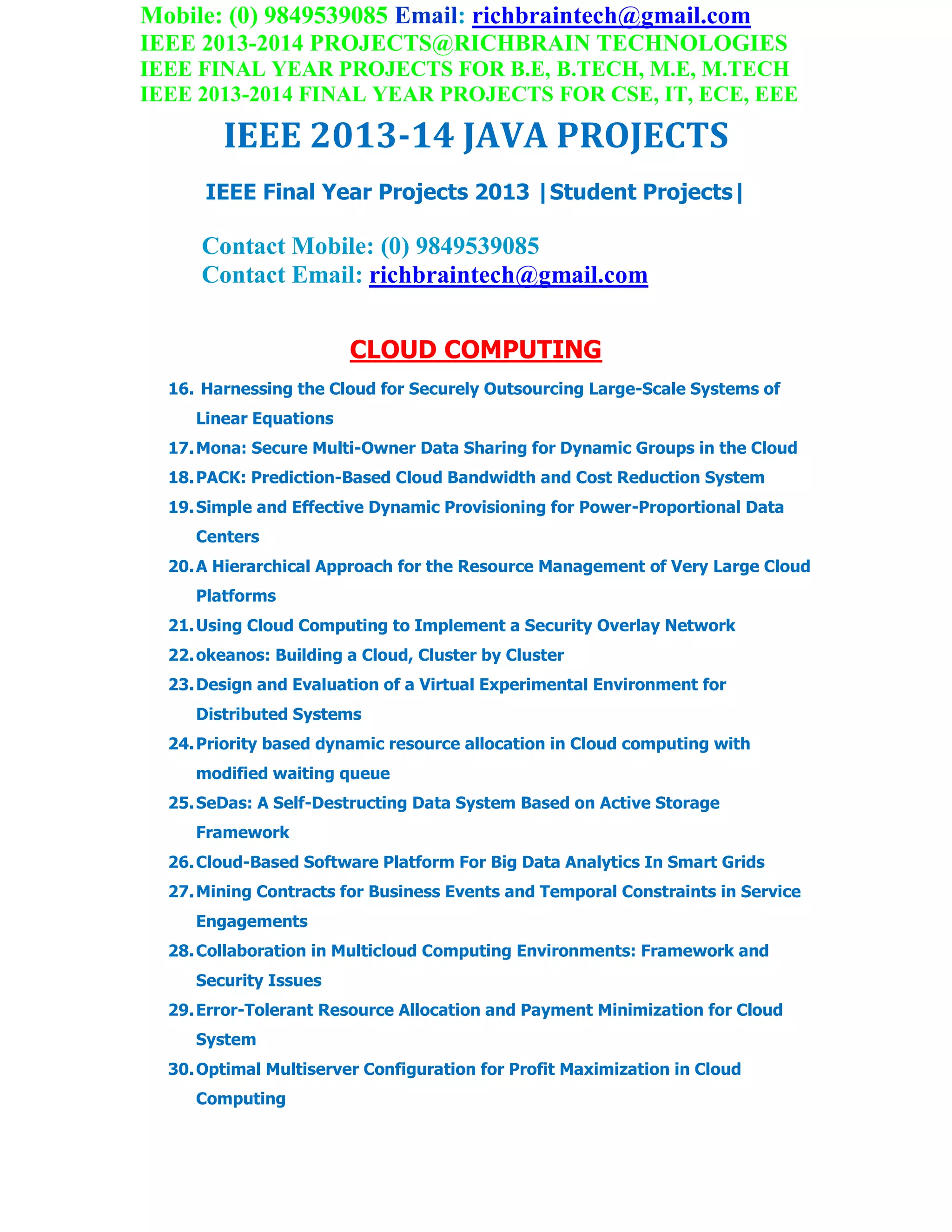 Ieee 2013 2014 java project titles richbraintechnologies | PDF