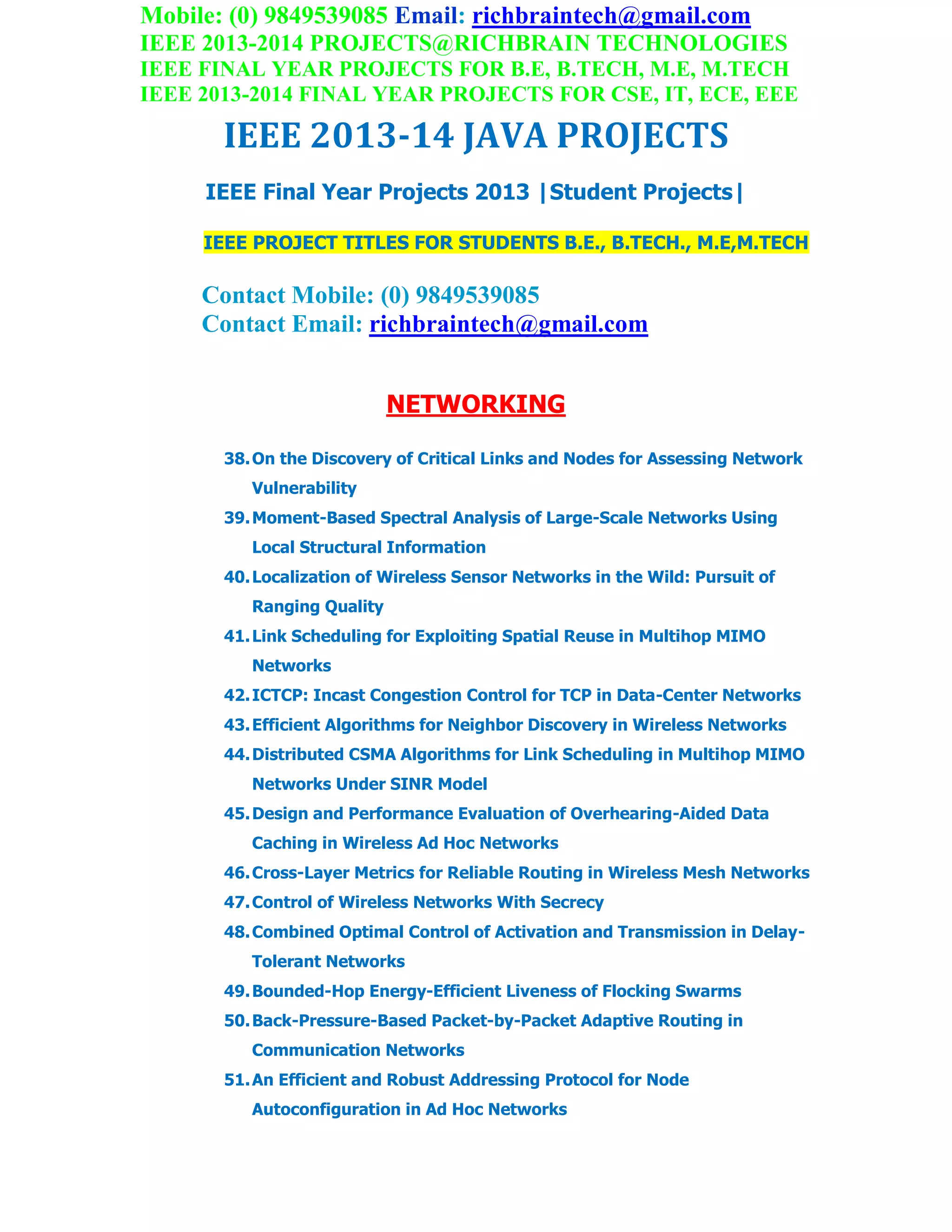 Ieee 2013 2014 java project titles richbraintechnologies | PDF