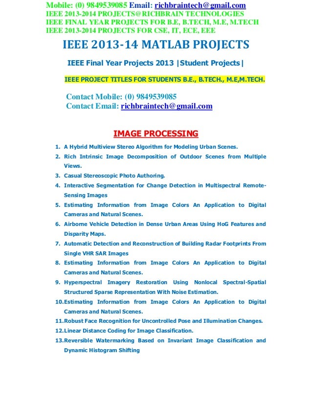 Ieee 2013 2014 matlab projects richbrain tech