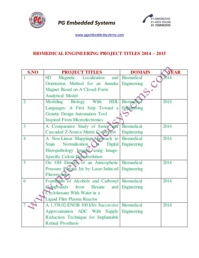 ieee 2014 2015 biomedical engineering project titles biomedical engineering projects