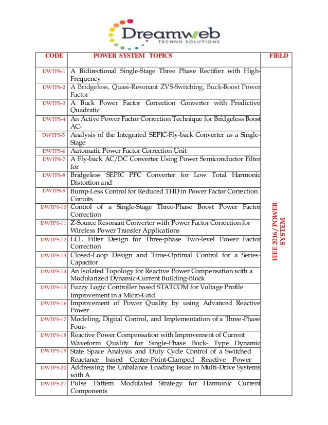 Ieee 2016 power system projects titles trichy