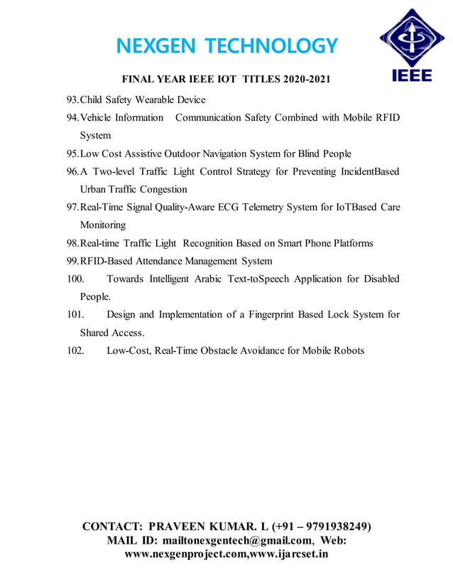 Ieee 2020 21 iot in pondicherry,final year projects in pondicherry ...