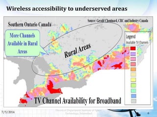 Wireless accessibility to underserved areas
7/5/2014 6
Electrical Department Institute of Space
Technology, Islamabad
 