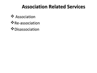 Association Related ServicesAssociation Related Services
 Association
Re-association
Disassociation
 