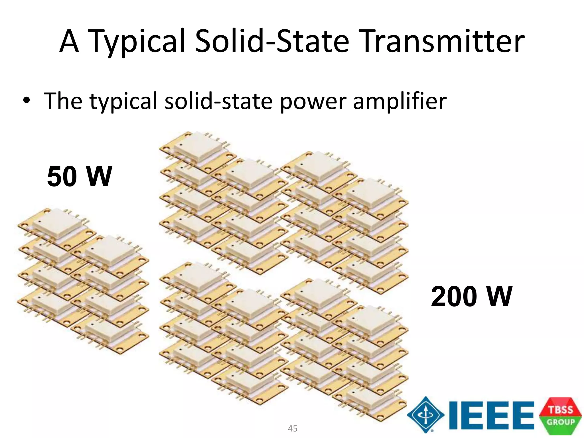 45
A Typical Solid-State Transmitter
• The typical solid-state power amplifier
50 W
200 W
 