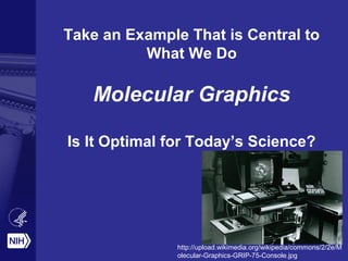 Take an Example That is Central to
What We Do
Molecular Graphics
Is It Optimal for Today’s Science?
http://upload.wikimedia.org/wikipedia/commons/2/2e/M
olecular-Graphics-GRIP-75-Console.jpg
 