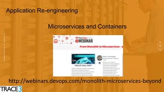32
Application Re-engineering
Microservices and Containers
http://webinars.devops.com/monolith-microservices-beyond
 