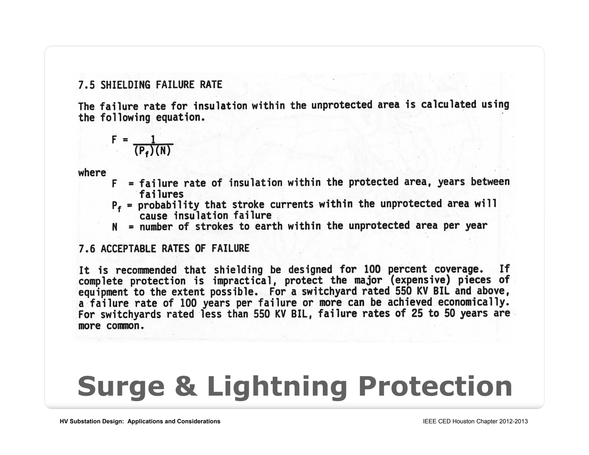 HV Substation Design: Applications and Considerations IEEE CED Houston Chapter 2012-2013
Surge & Lightning Protection
 