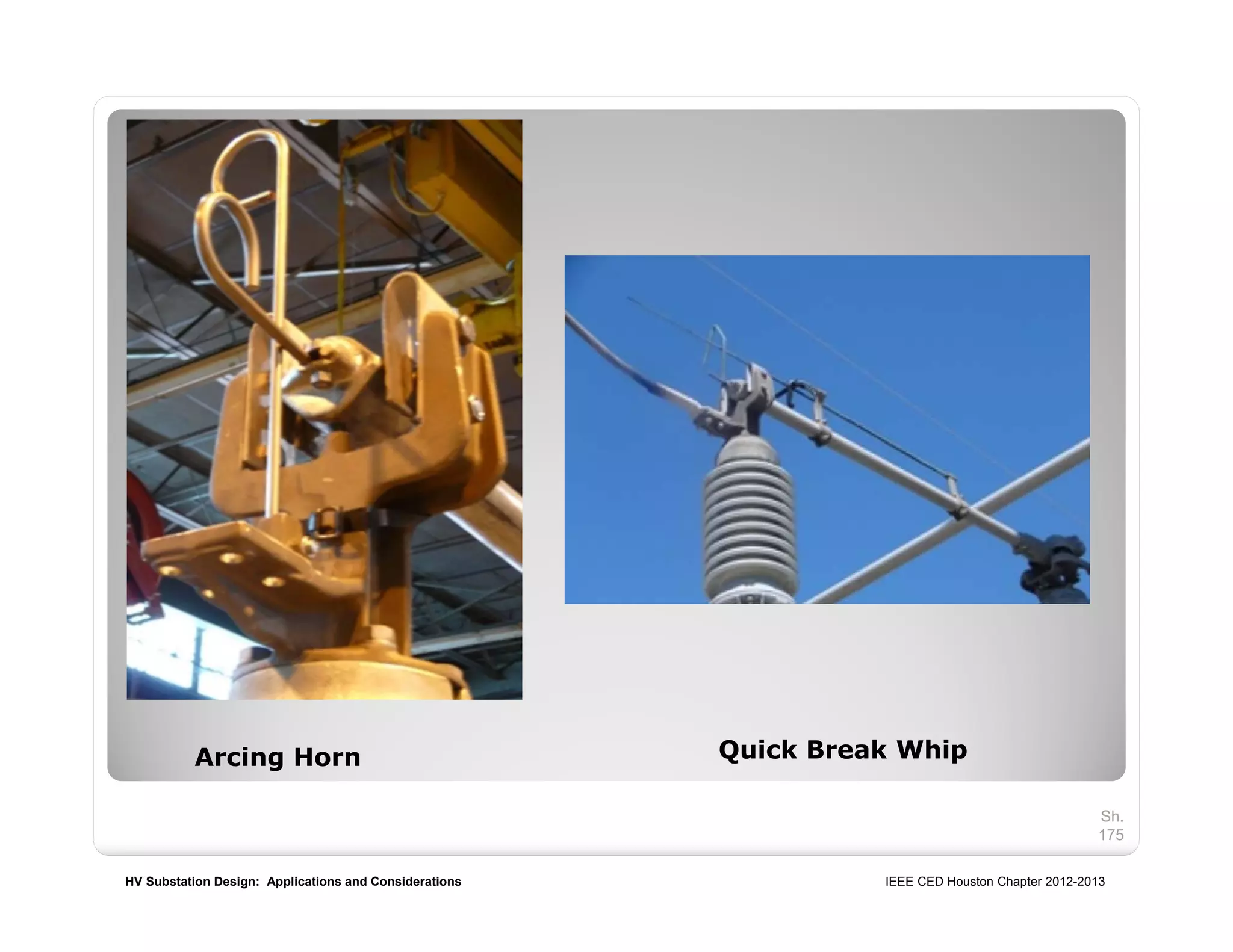 HV Substation Design: Applications and Considerations IEEE CED Houston Chapter 2012-2013
Sh.
175
Arcing Horn Quick Break Whip
 
