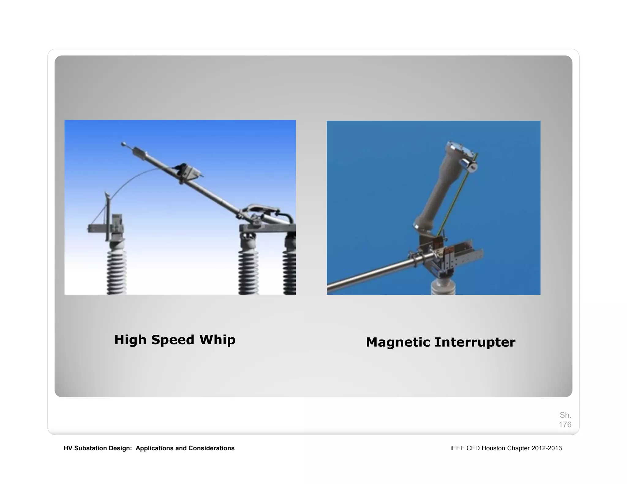 HV Substation Design: Applications and Considerations IEEE CED Houston Chapter 2012-2013
Sh.
176
High Speed Whip Magnetic Interrupter
 