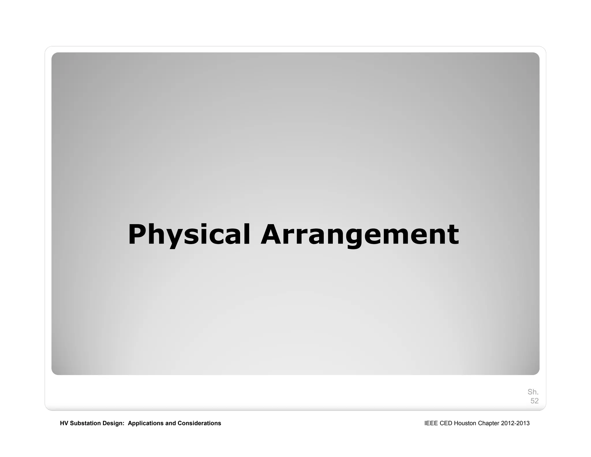 HV Substation Design: Applications and Considerations IEEE CED Houston Chapter 2012-2013
Physical Arrangement
Sh.
52
 