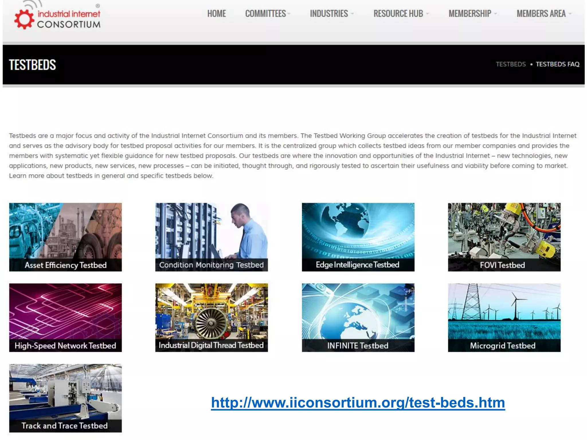 http://www.iiconsortium.org/test-beds.htm
 