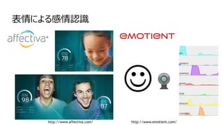 表情による感情認識

http://www.affectiva.com/ http://www.emotient.com/
 
