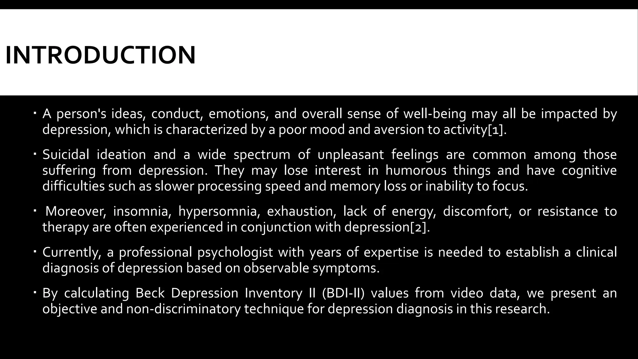 Diagnostic criteria for depression based on both static and dynamic