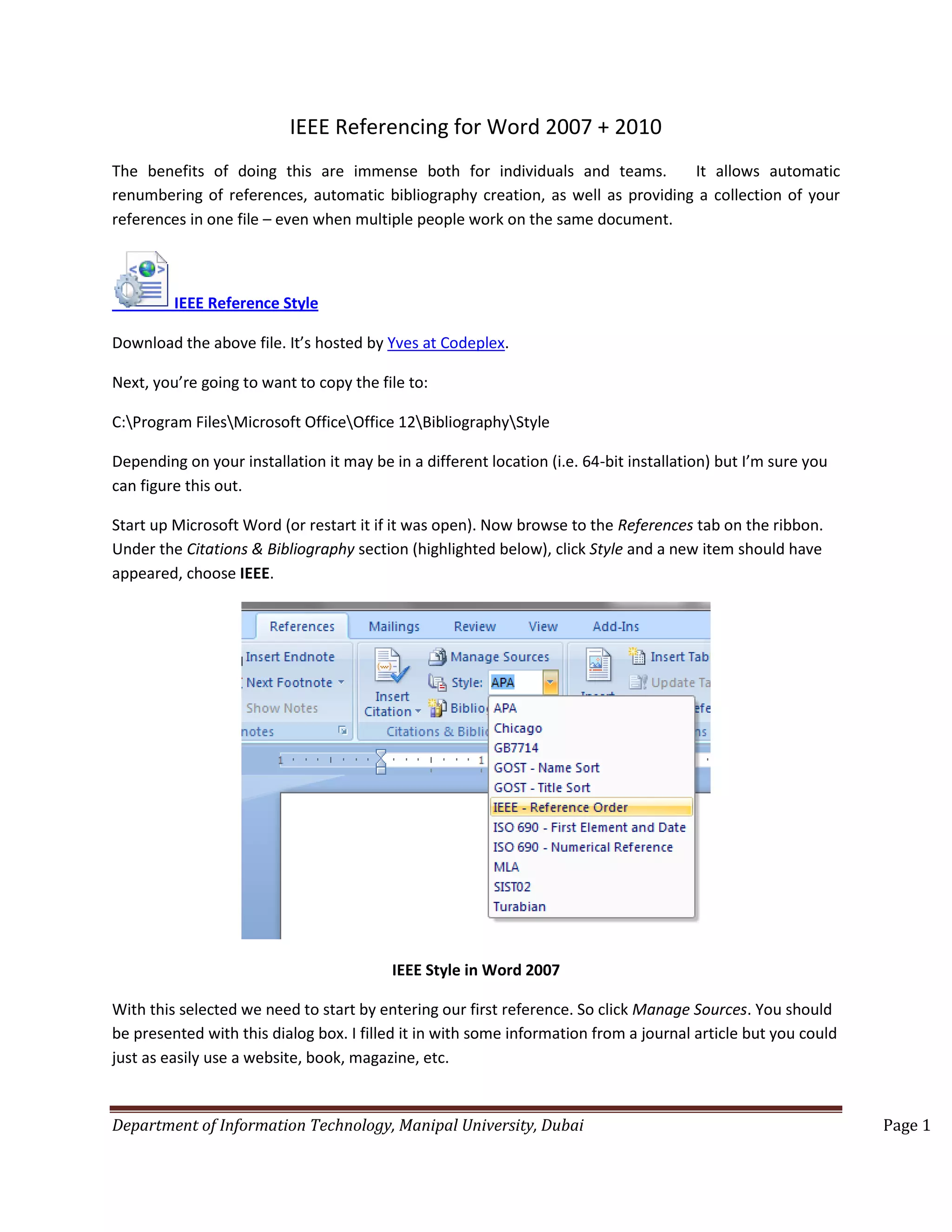 Ieee referencing for word 2007 worksheet pdf