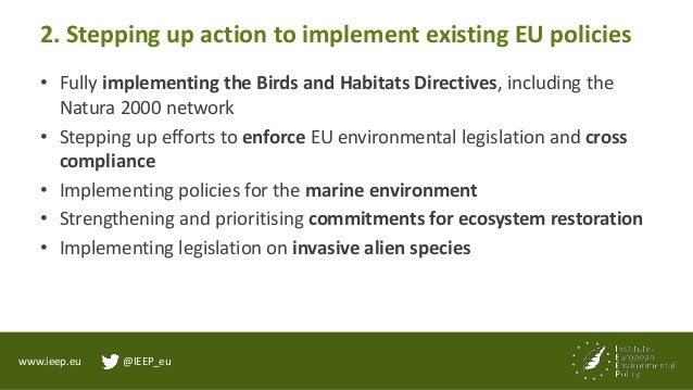 www.ieep.eu @IEEP_eu
IEEP’s work: Drivers of success Birds- and Habitats
Directives (forthcoming)
• Some key success facto...