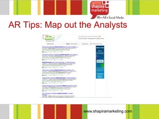 AR Tips: Map out the Analysts




                  www.shapiramarketing.com
 