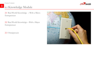 B Course Content B:2  Knowledge Module 2:2   Real World Knowledge – With a Major Entrepreneur   2:1   Real World Knowledge  – With a Micro Entrepreneur   2:3   Omnipresent   