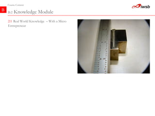 B:2  Knowledge Module B Course Content 2:1   Real World Knowledge  – With a Micro Entrepreneur   