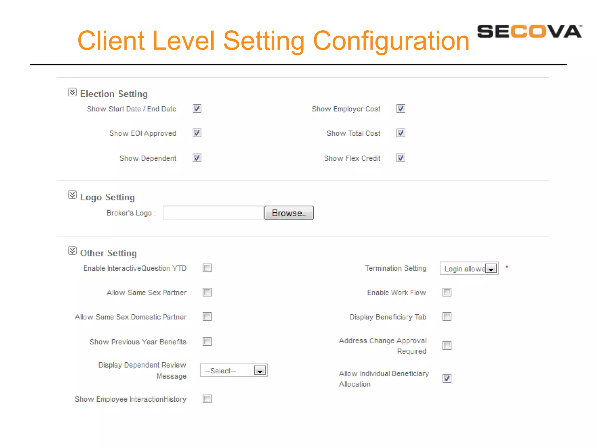 Client Level Setting Configuration
 