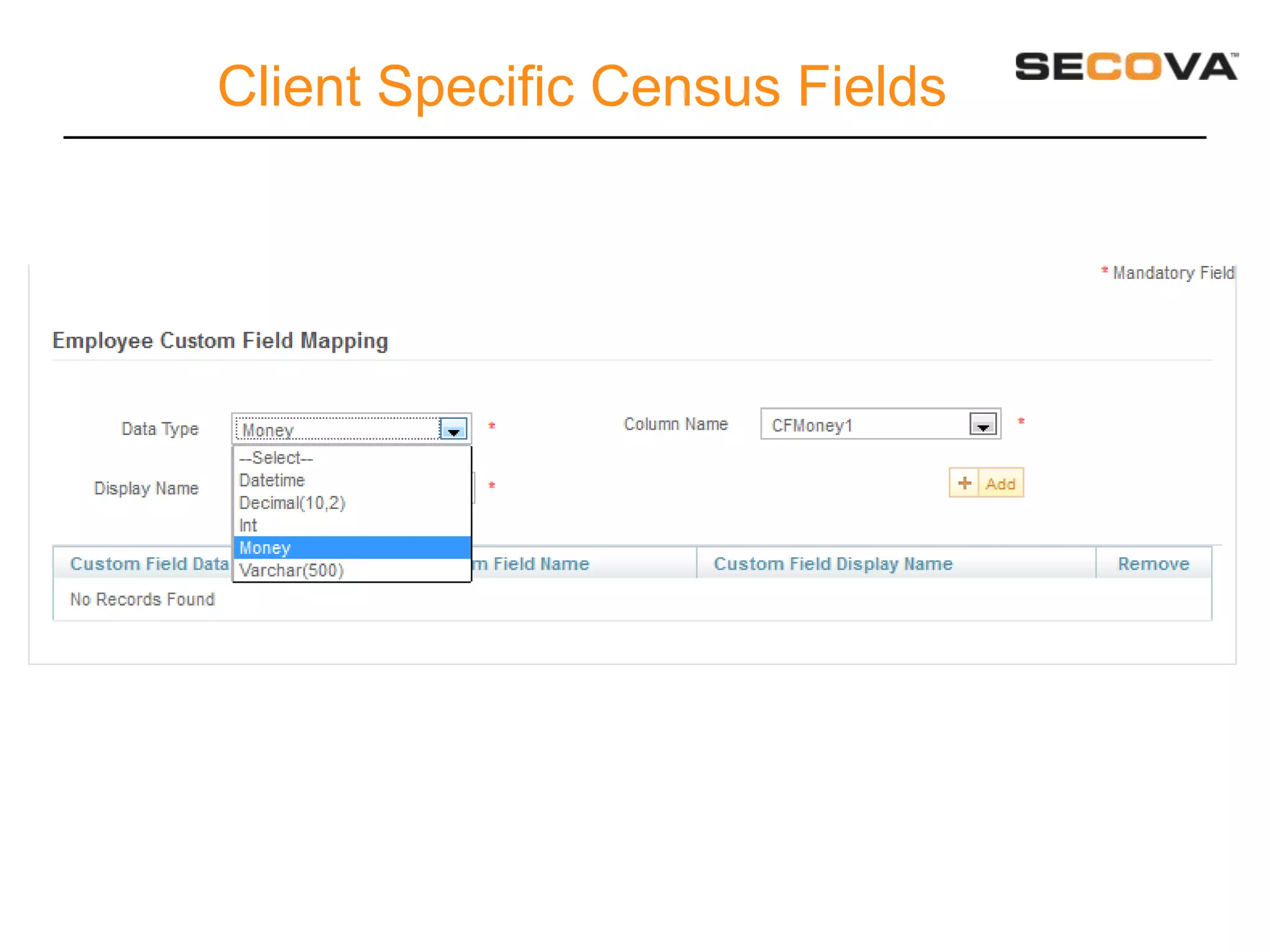 Client Specific Census Fields
 
