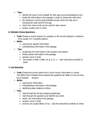 IELTS Reading Question Types: Information and Tips | DOCX