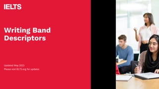 Writing Band
Descriptors
Updated May 2023
Please visit IELTS.org for updates
 