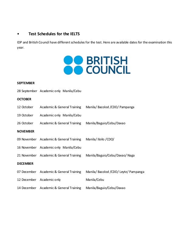 IELTS 101 IELTS Test Details, Test Centers, Test Schedules Philippi…